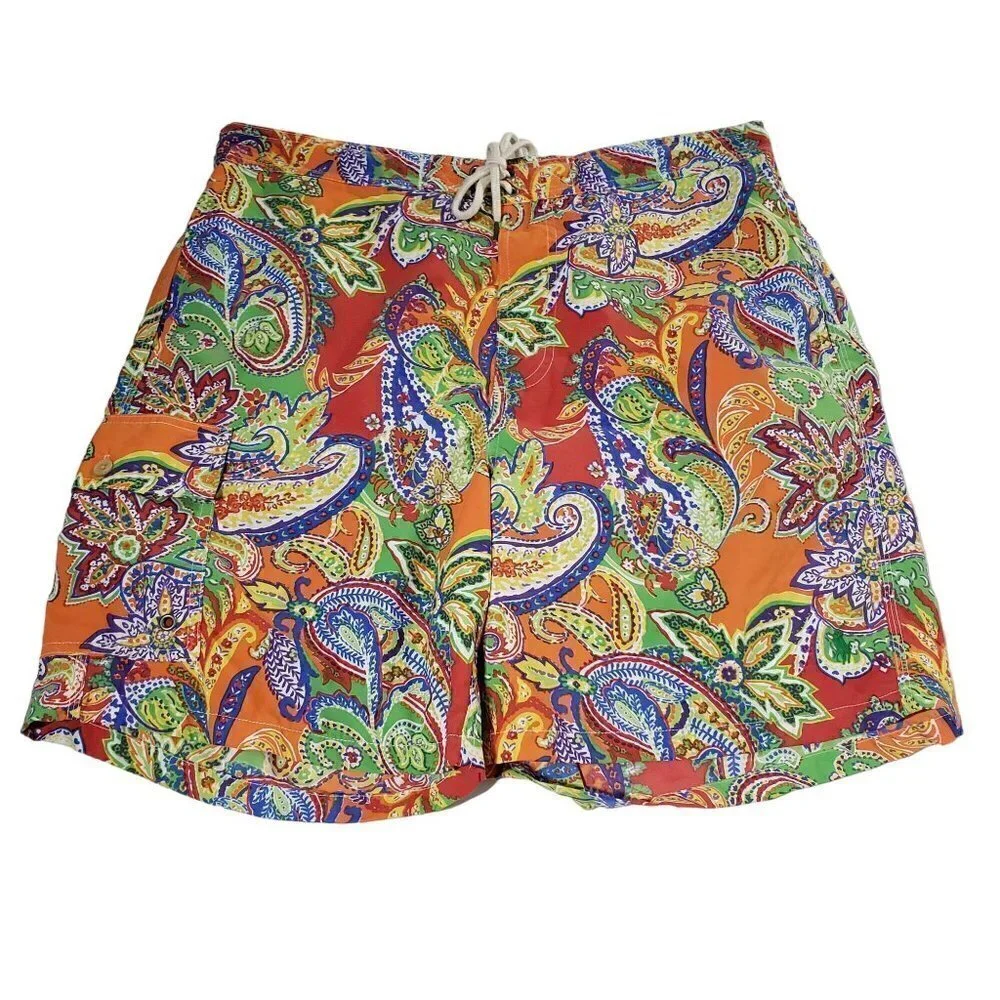 Vintage Polo Ralph Lauren Paisley Swim Trunks Colorful Beach Mesh Lined Mens L